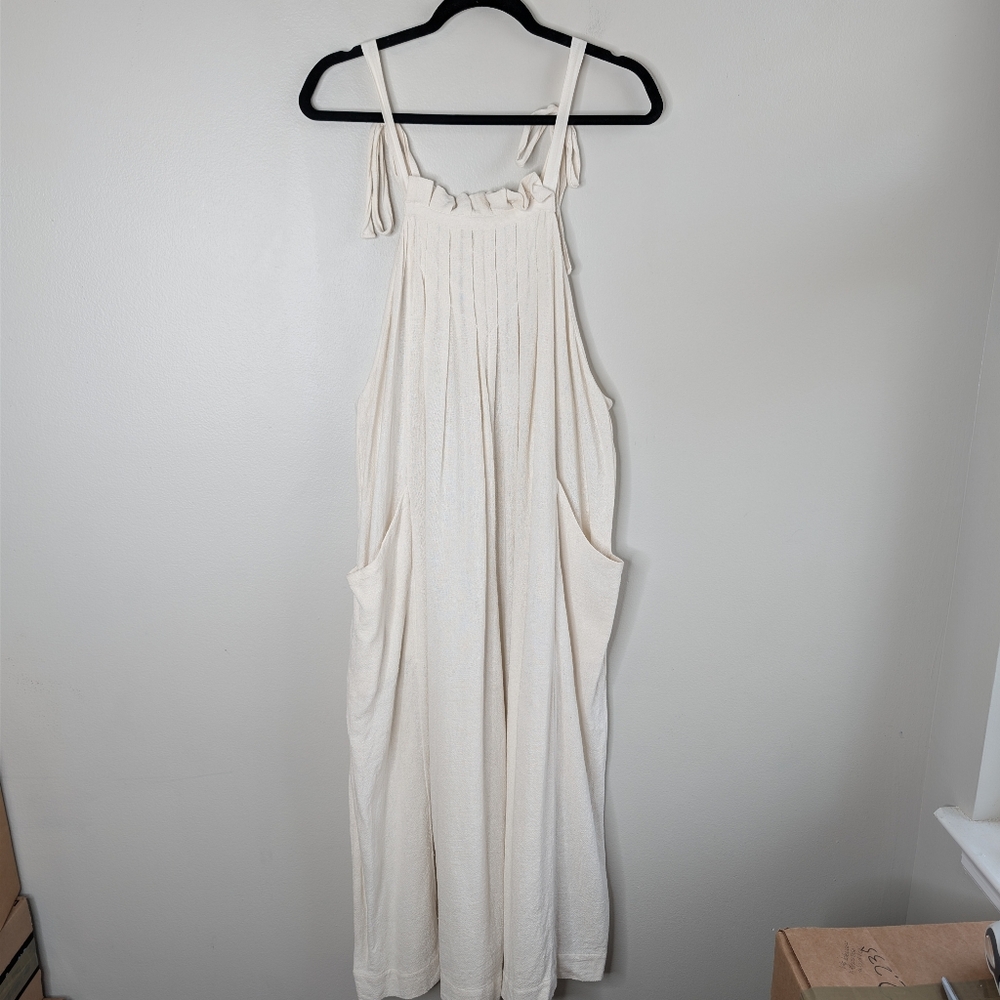 Free People Cream Wide-Leg Jumpsuit with Tie Straps